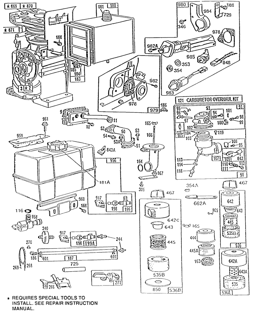 Carburetor And Fuel Assembly Diagram and Parts List for 170432-2342-XX  Briggs and Stratton Engine